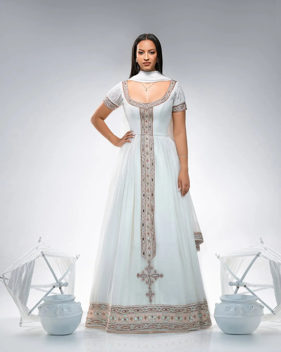 Darker Pink Zuria Kemis | Elegant Tilf Embroidered Ethiopian Dress