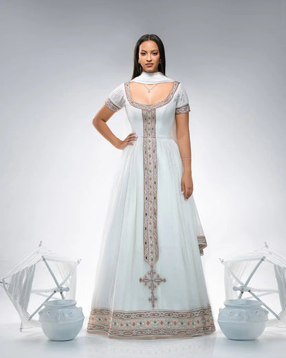 Darker Pink Zuria Kemis | Elegant Tilf Embroidered Ethiopian Dress