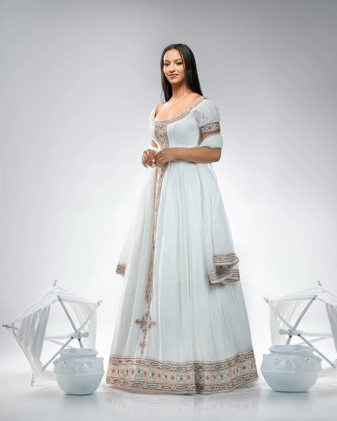 Darker Pink Zuria Kemis | Elegant Tilf Embroidered Ethiopian Dress