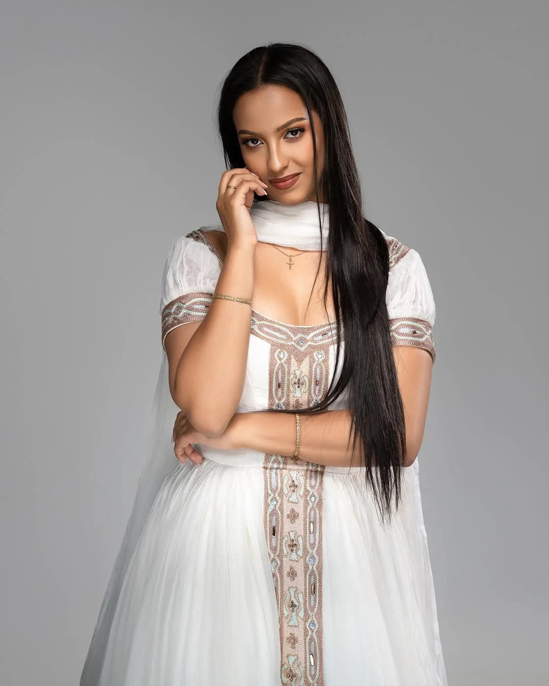 Darker Pink Zuria Kemis | Elegant Tilf Embroidered Ethiopian Dress