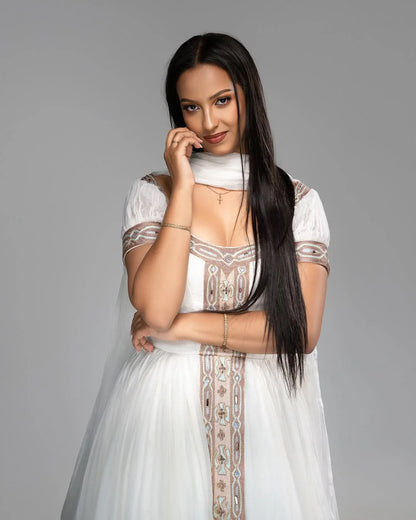 Darker Pink Zuria Kemis | Elegant Tilf Embroidered Ethiopian Dress