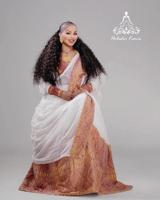 Handwoven Habesha Kemis: New Luxurious Ethiopian & Eritrean Wedding Dress, Traditional Yellow Zuria for Women, Custom Cultural Attire