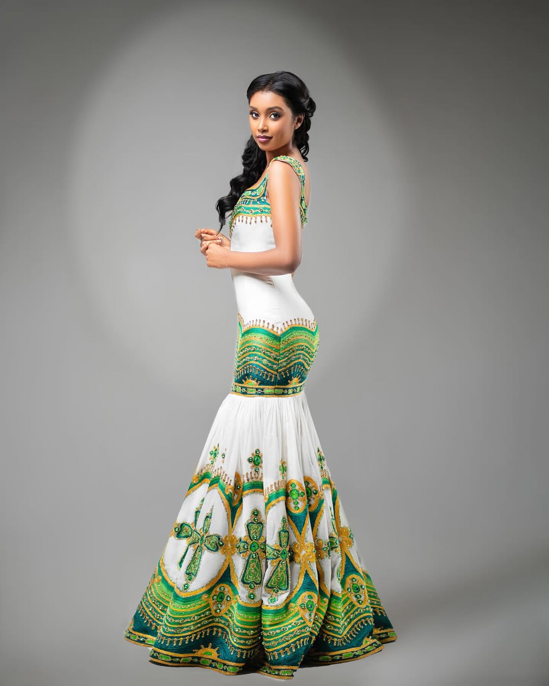 Green & Gold Habesha Couple Outfit | New Matching Ethiopian Attire