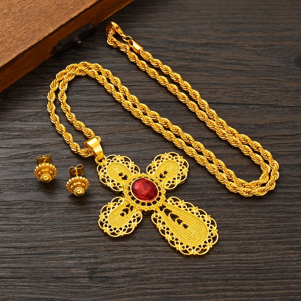 Hot Ethiopian Jewelry Set | New Big Cross Pendant & Small Earrings