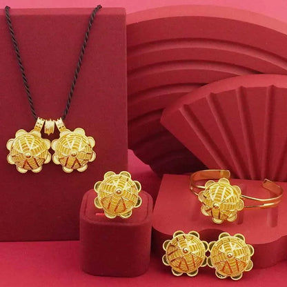 24K Gold-Plated Ethiopian Jewelry Set | Habesha Wedding Flower Design