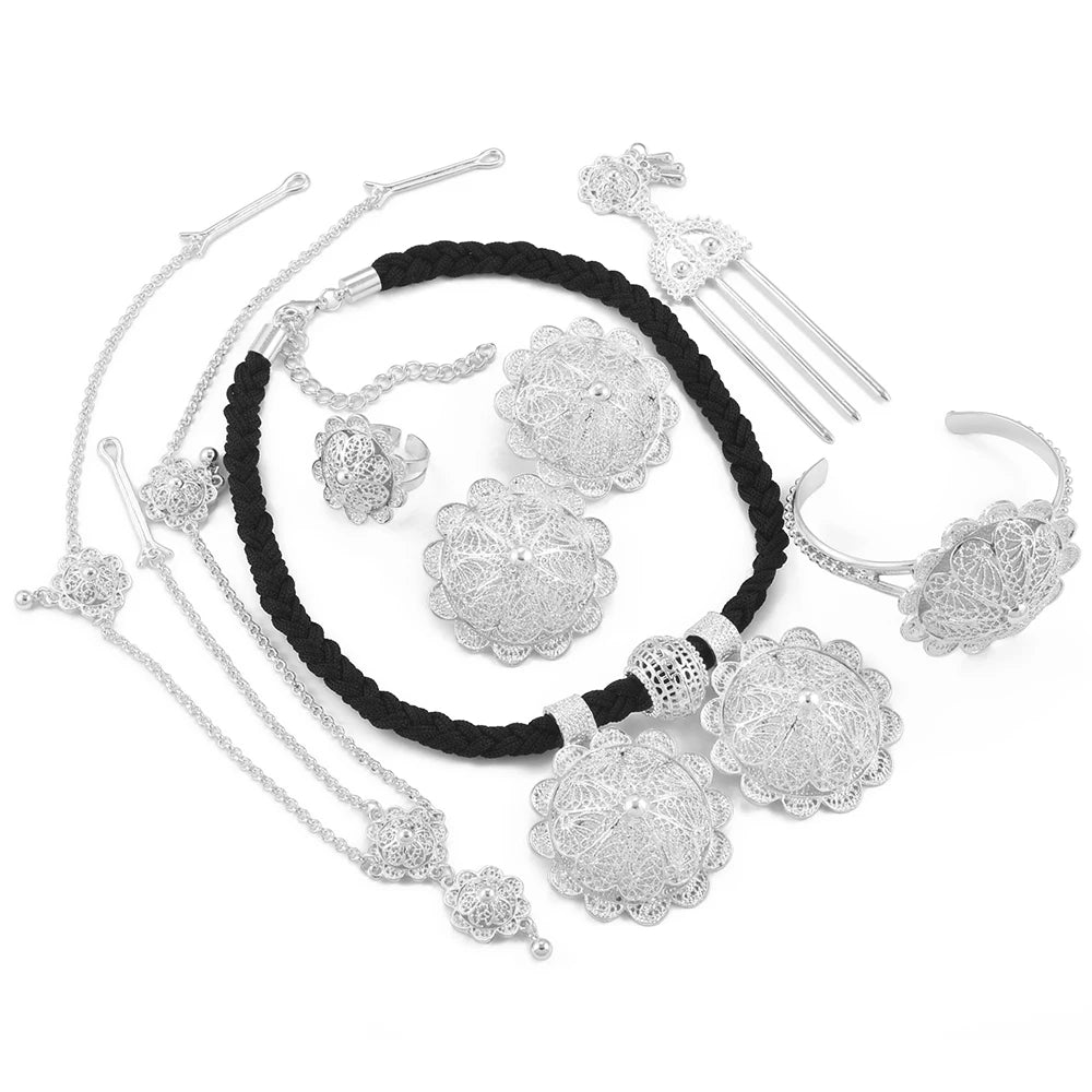 Ethiopian Jewelry Set for Women | Necklaces Earrings Ring Bracelets Hairpins