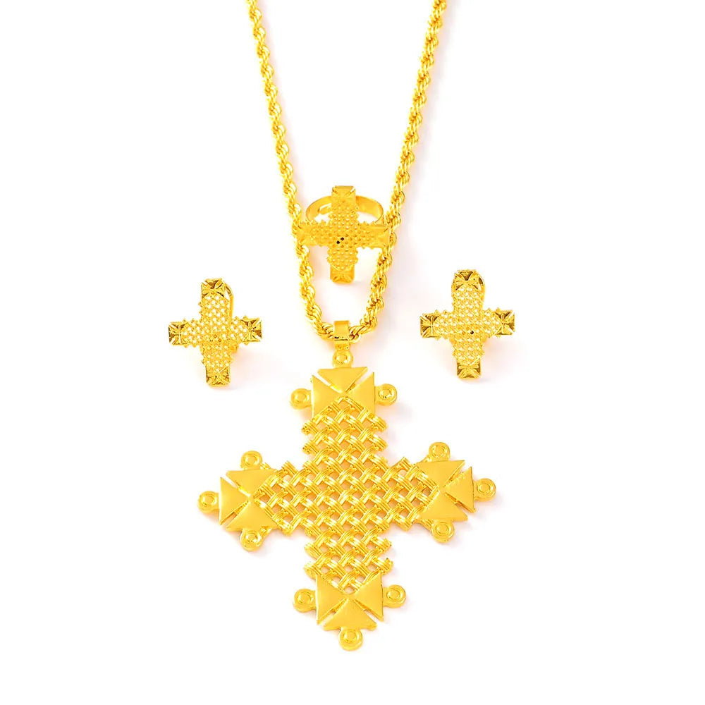 Ethiopian Big Cross Necklace | Gold Habesha Jewelry for Women