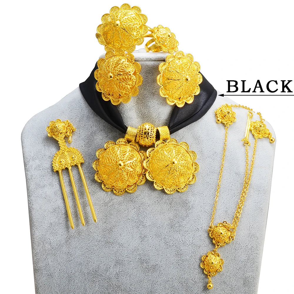Ethiopian Jewelry Set for Women | Necklaces Earrings Ring Bracelets Hairpins