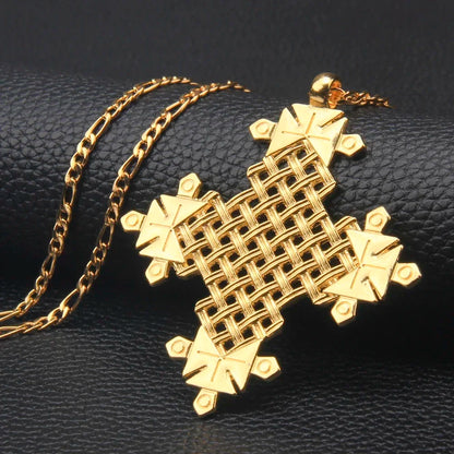 Ethiopia Gold Cross Pendant Necklace | Eritrean Habesha Jewelry