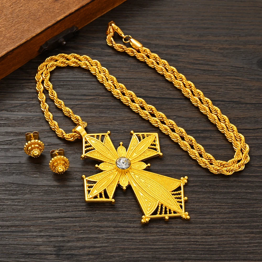 Hot Ethiopian Jewelry | New Big Cross Pendant & Small Earrings