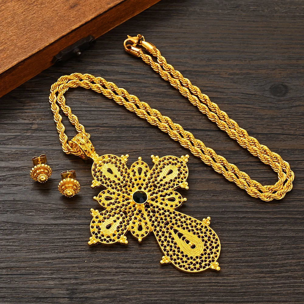 Hot Ethiopian Jewelry Set | New Big Cross Pendant & Small Earrings