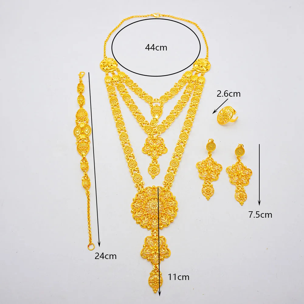 Gold Color Ethiopian Jewelry Set | Necklace Earrings Rings Bracelets