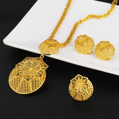 Gold Color Ethiopian Jewelry Set | Bridal Necklace & Earrings Gift