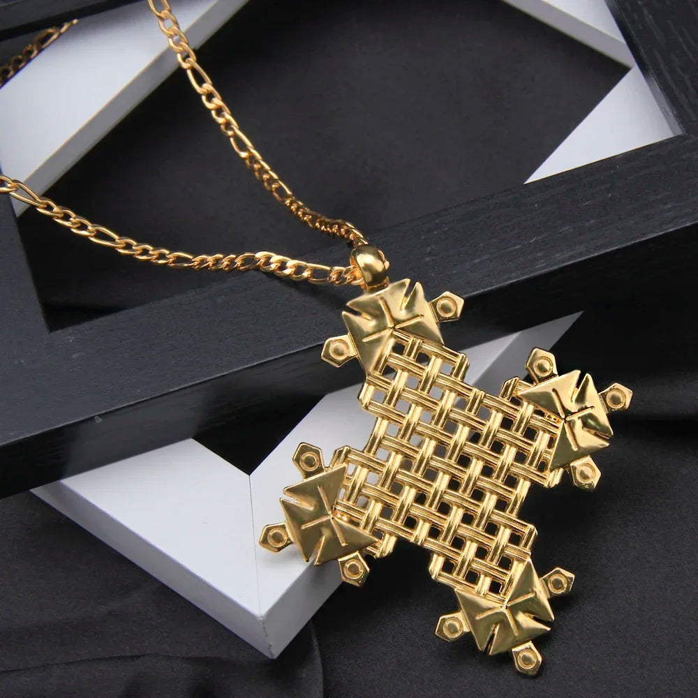 Ethiopia Gold Cross Pendant Necklace | Eritrean Habesha Jewelry
