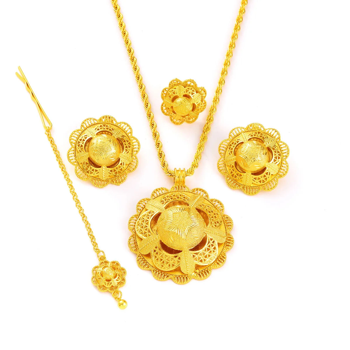 Luxury 4-Piece Habesha Jewelry Set | Golden Star Pattern Bridal Gift