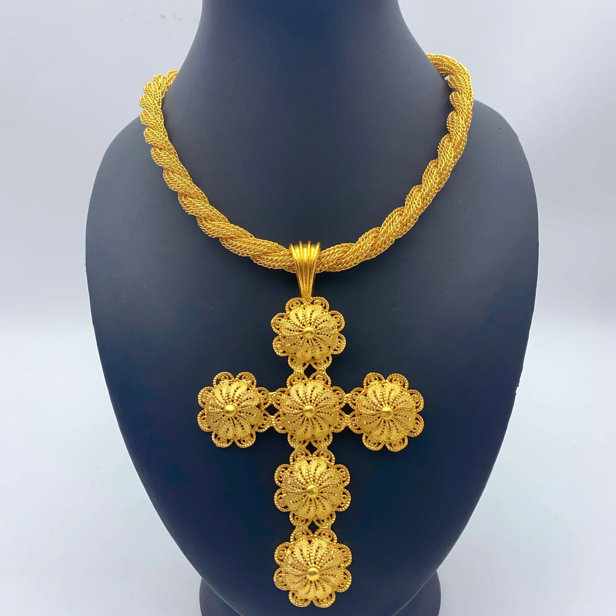 Eritrea Flower Cross Pendant Necklace | Gold Color Jewelry