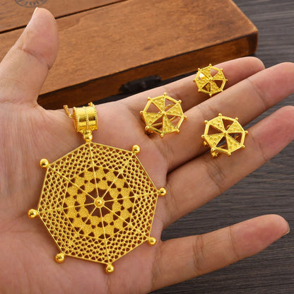 Ethiopian Jewelry Set 3-Piece | Pendant, Earrings & Ring for Women