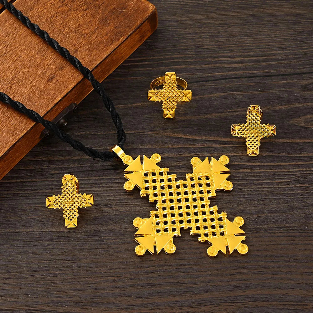 Ethiopian Big Cross Necklace | Gold Habesha Jewelry for Women