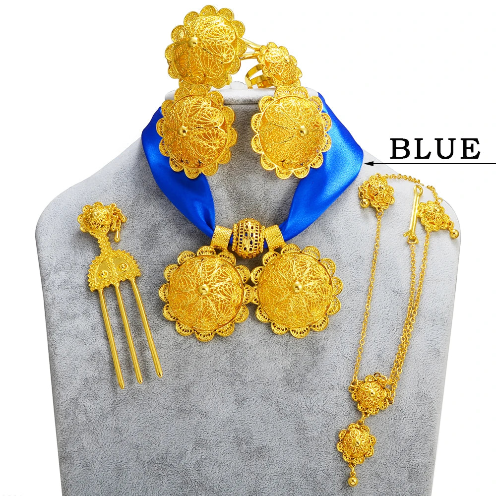 Ethiopian Jewelry Set for Women | Necklaces Earrings Ring Bracelets Hairpins