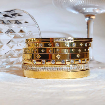 Waterproof Cubic Zirconia Bangles | Luxury Stainless Steel Bracelets