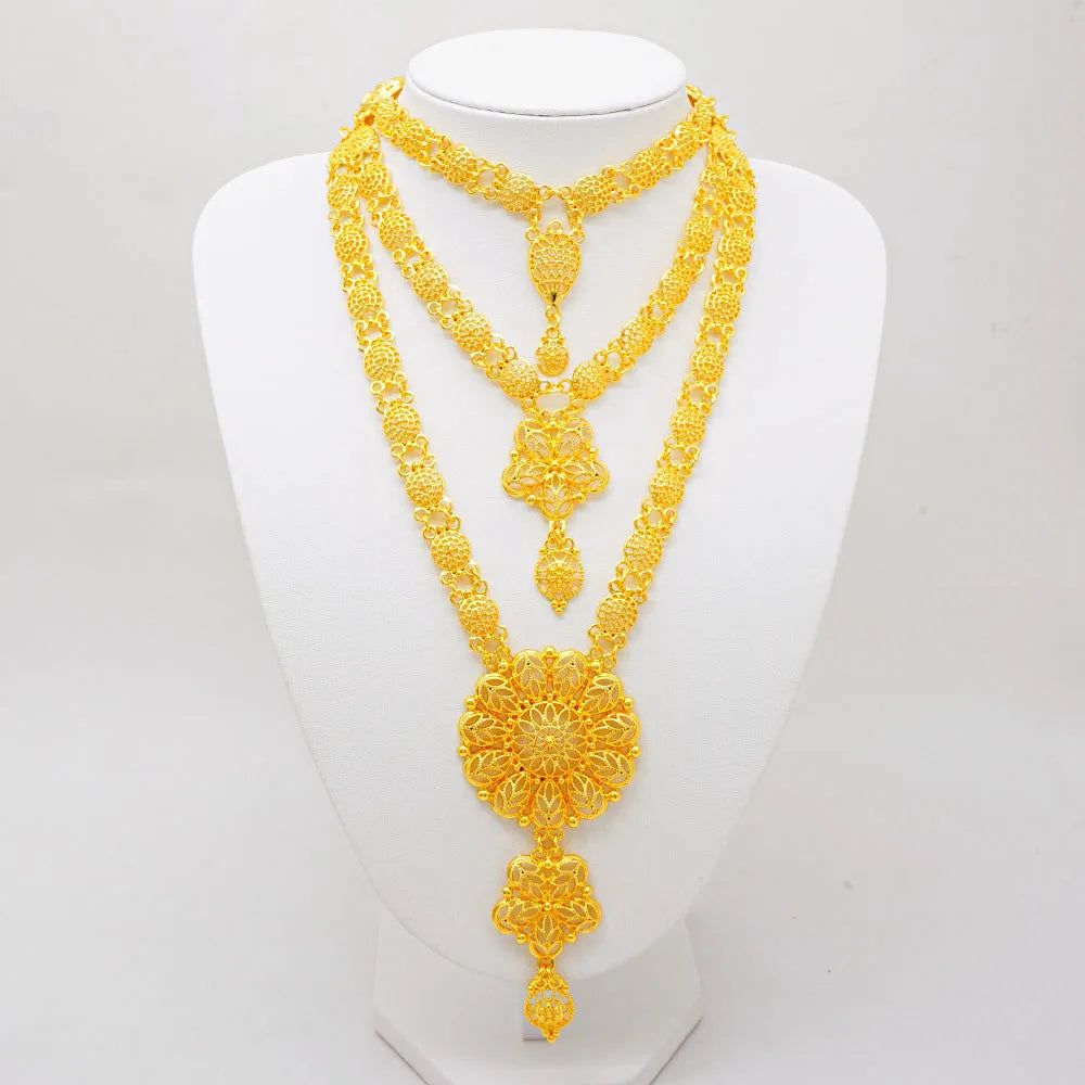 Gold Color Ethiopian Jewelry Set | Necklace Earrings Rings Bracelets