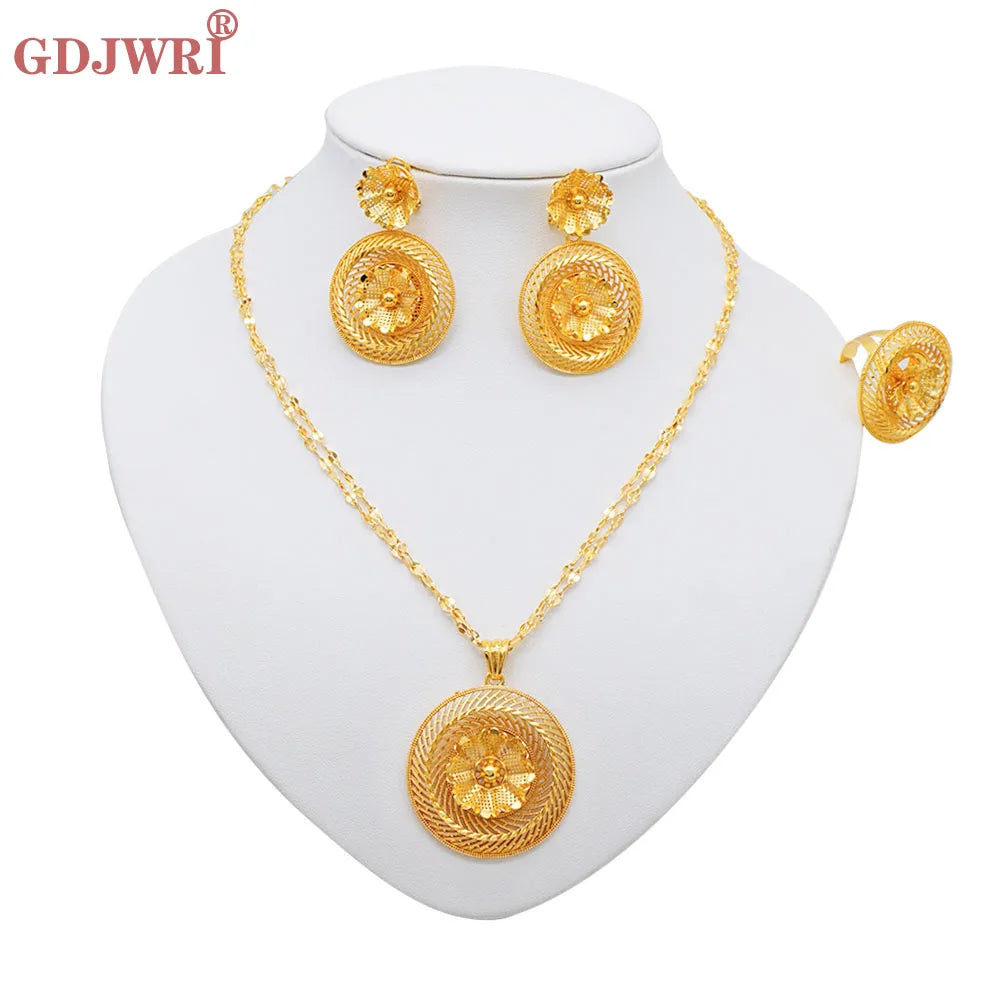 Ethiopian Jewelry Set for Women | Necklace Earrings Ring Bridal Gift