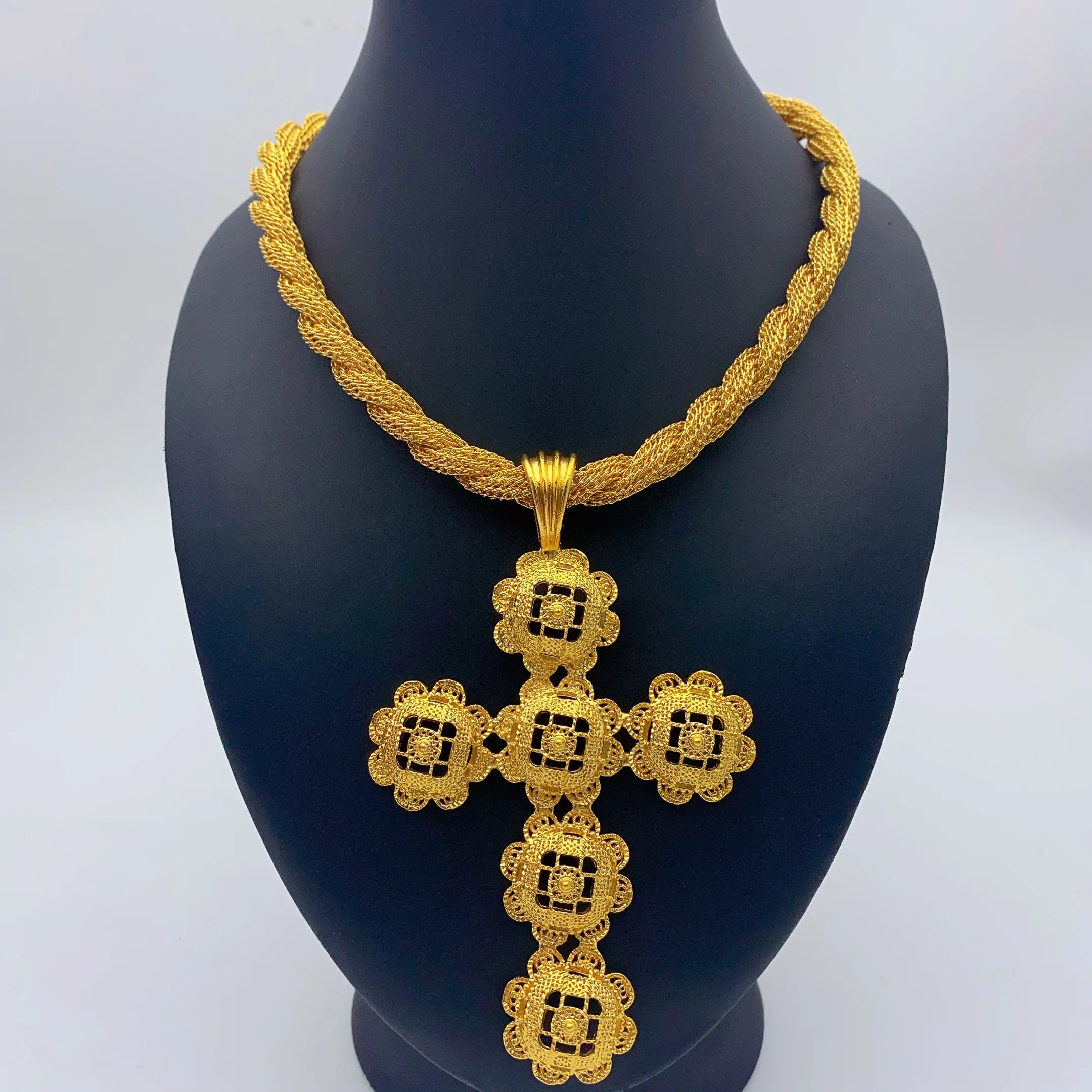 Eritrea Flower Cross Pendant Necklace | Gold Color Jewelry