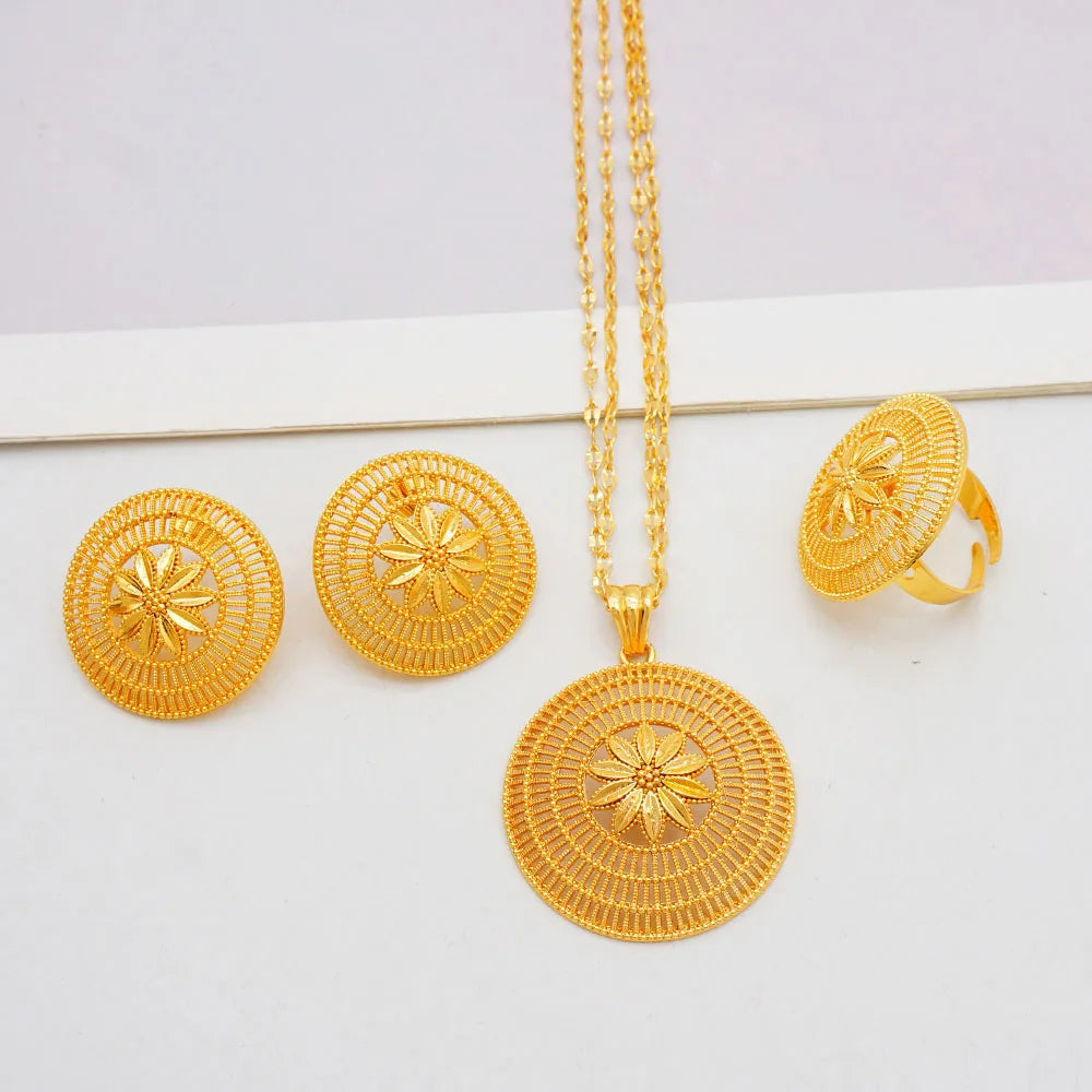 Ethiopian Jewelry Set for Women | Necklace Earrings Ring Bridal Gift