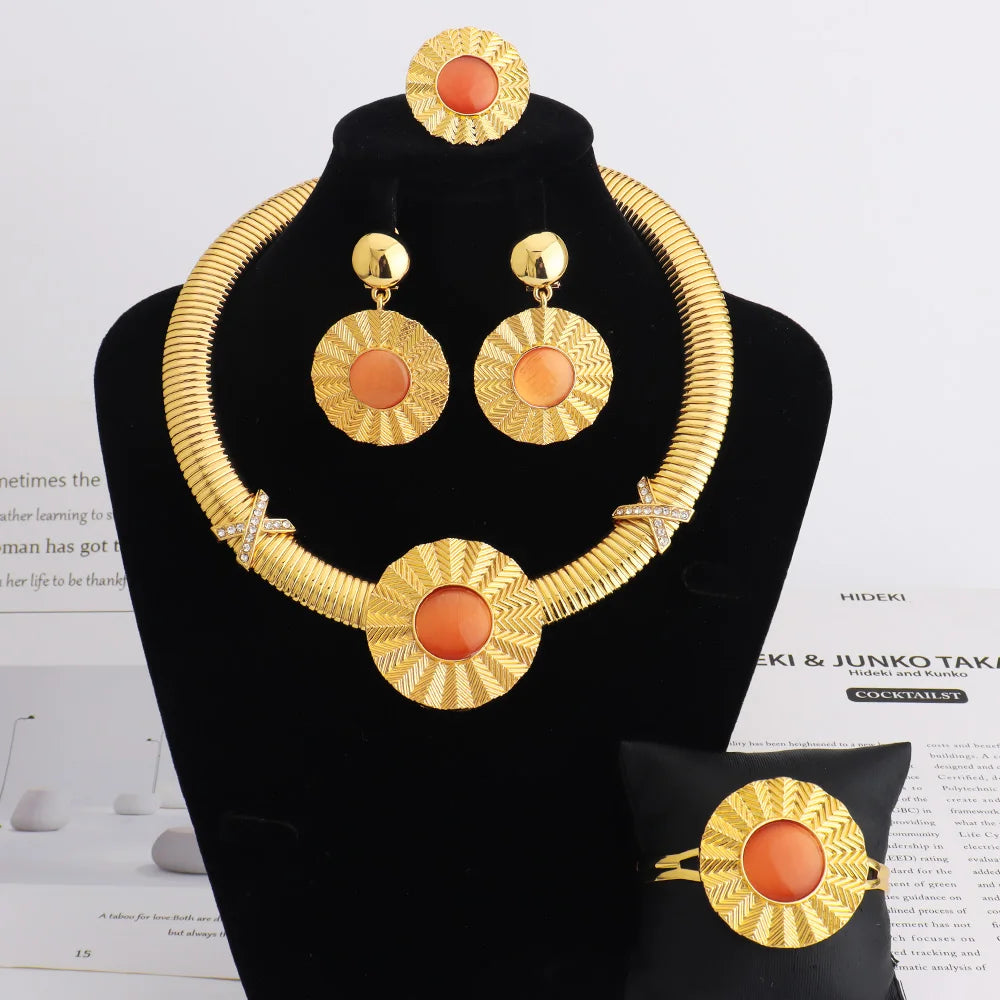 High-Quality Gold Ethiopian Jewelry Set for Girls | Earrings & Necklace