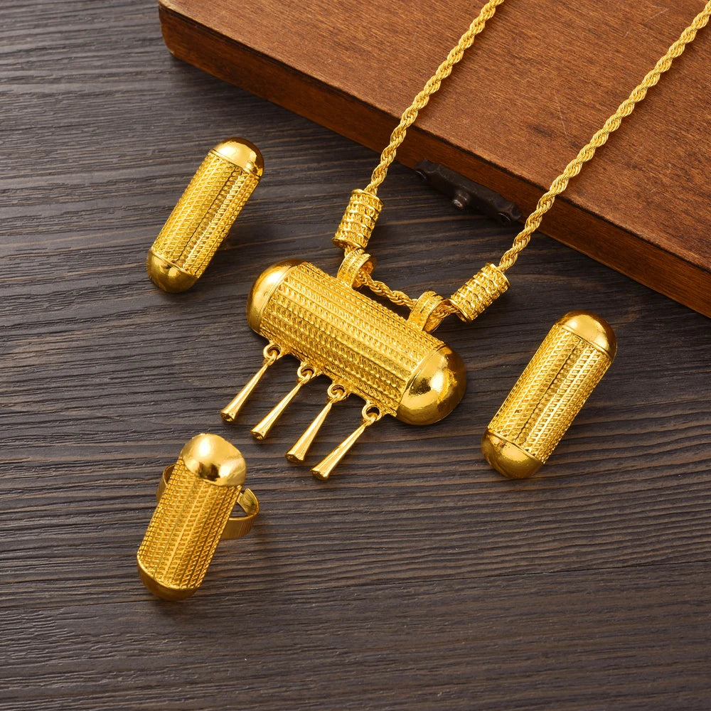 Vintage 24K Gold Plated Ethiopian Jewelry Set | New Bridal Gift Set
