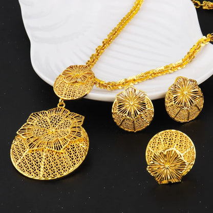 Gold Color Ethiopian Jewelry Set | Bridal Necklace & Earrings Gift