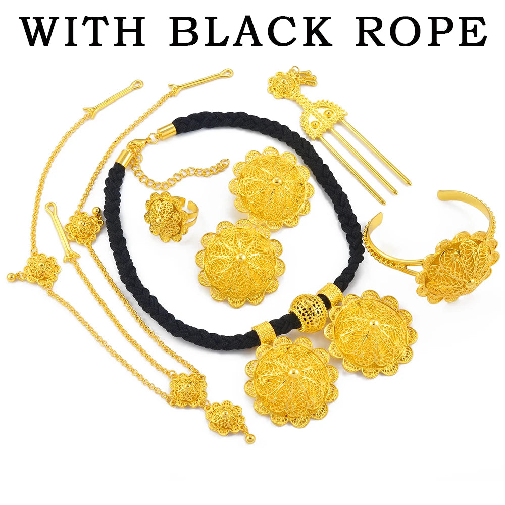 Ethiopian Jewelry Set for Women | Necklaces Earrings Ring Bracelets Hairpins