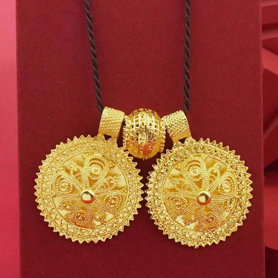 24K Gold-Plated Ethiopian Jewelry Set | Habesha Wedding Flower Design