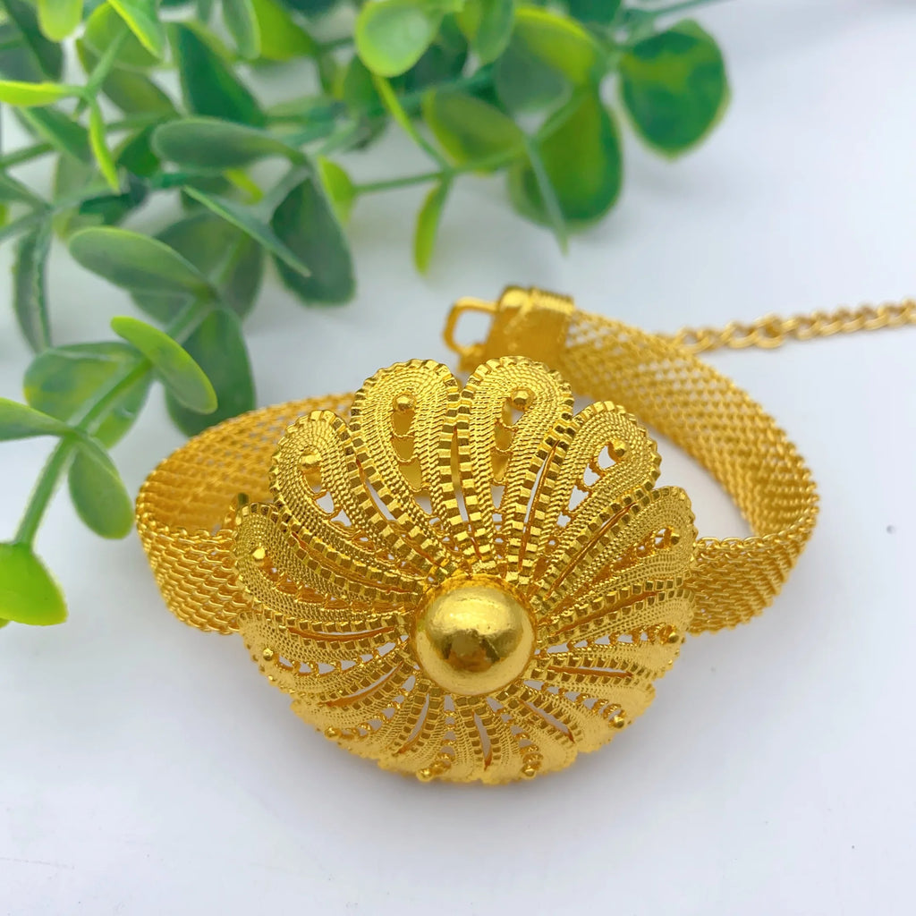 Luxury Ethiopian Round Necklace & Earrings Set | 24K Gold Bridal Jewelry