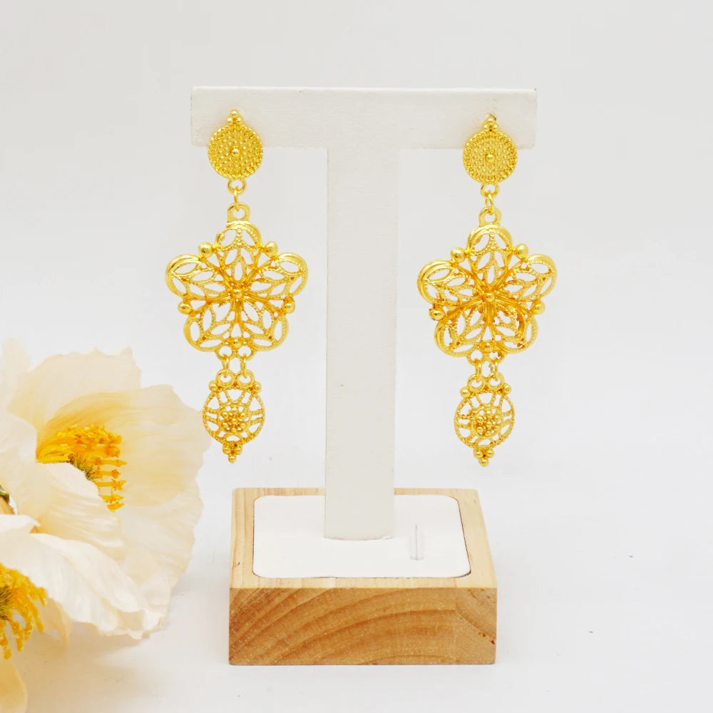 Gold Color Ethiopian Jewelry Set | Necklace Earrings Rings Bracelets