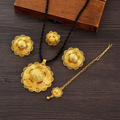 Luxury 4-Piece Habesha Jewelry Set | Golden Star Pattern Bridal Gift
