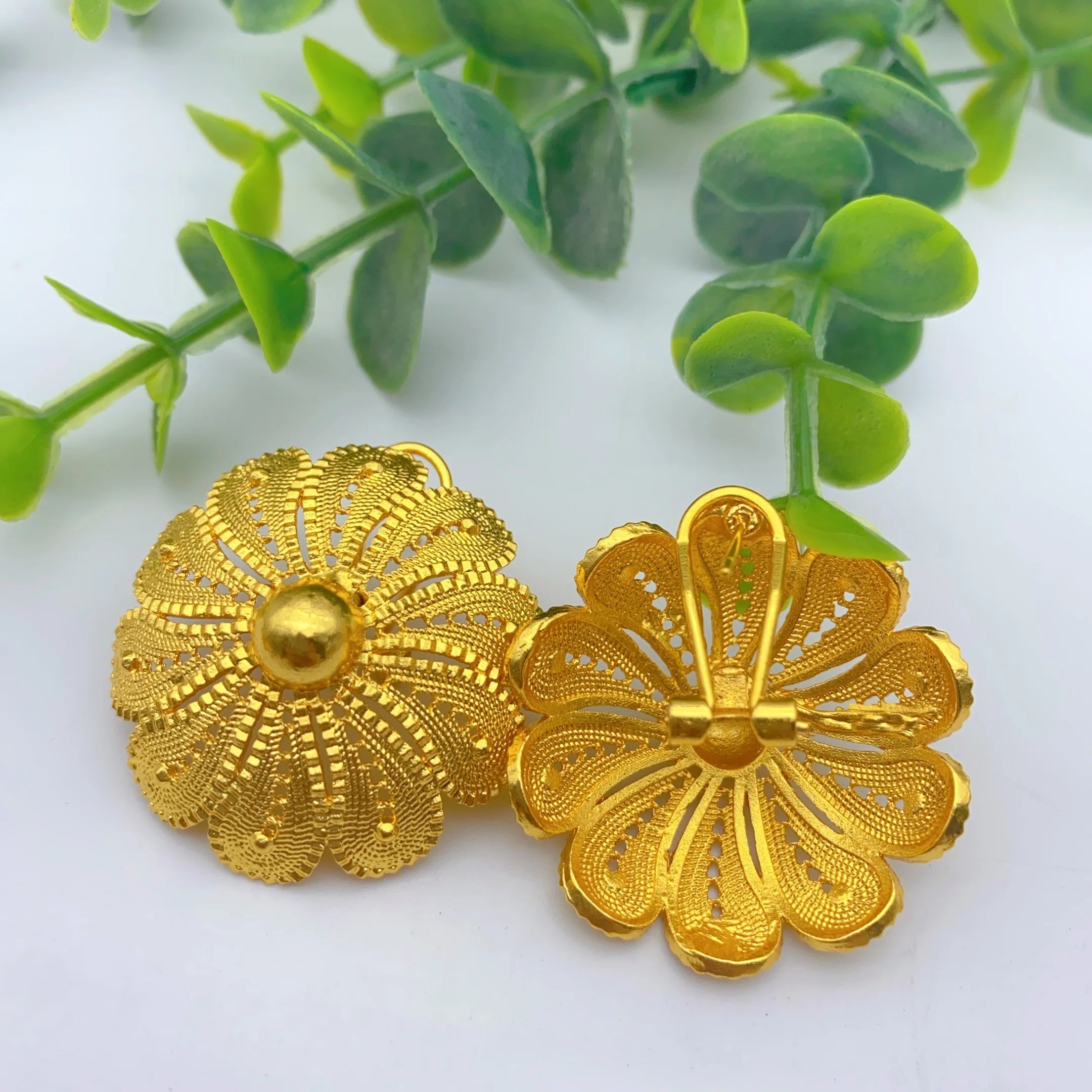 Luxury Ethiopian Round Necklace & Earrings Set | 24K Gold Bridal Jewelry