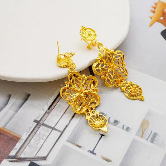 Gold Color Ethiopian Jewelry Set | Necklace Earrings Rings Bracelets