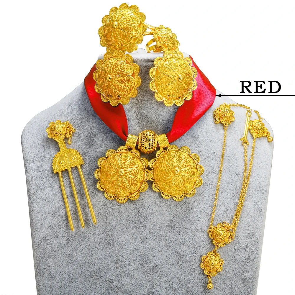 Ethiopian Jewelry Set for Women | Necklaces Earrings Ring Bracelets Hairpins
