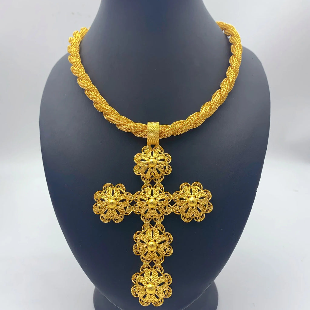Eritrea Flower Cross Pendant Necklace | Gold Color Jewelry