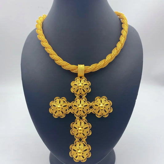 Eritrea Flower Cross Pendant Necklace | Gold Color Jewelry