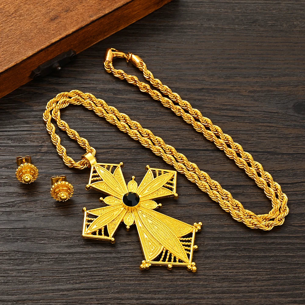 Hot Ethiopian Jewelry Set | New Big Cross Pendant & Small Earrings
