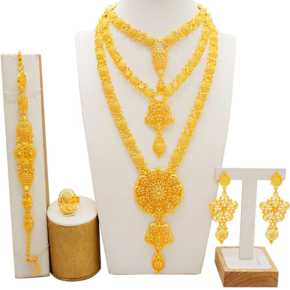 Gold Color Ethiopian Jewelry Set | Necklace Earrings Rings Bracelets
