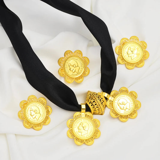 Ethiopian Eritrean Coin Jewelry Set | Necklace Earrings Rings for Women