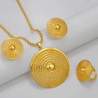 Ethiopian Jewelry Set for Women | New Gold Round Pendant & Earrings