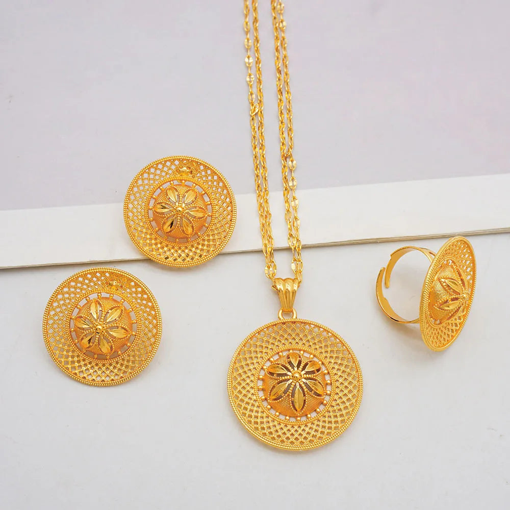 Ethiopian Jewelry Set for Women | Necklace Earrings Ring Bridal Gift