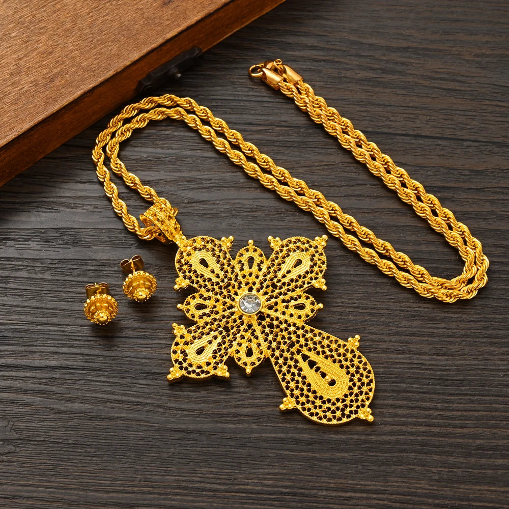 Hot Ethiopian Jewelry | New Big Cross Pendant & Small Earrings