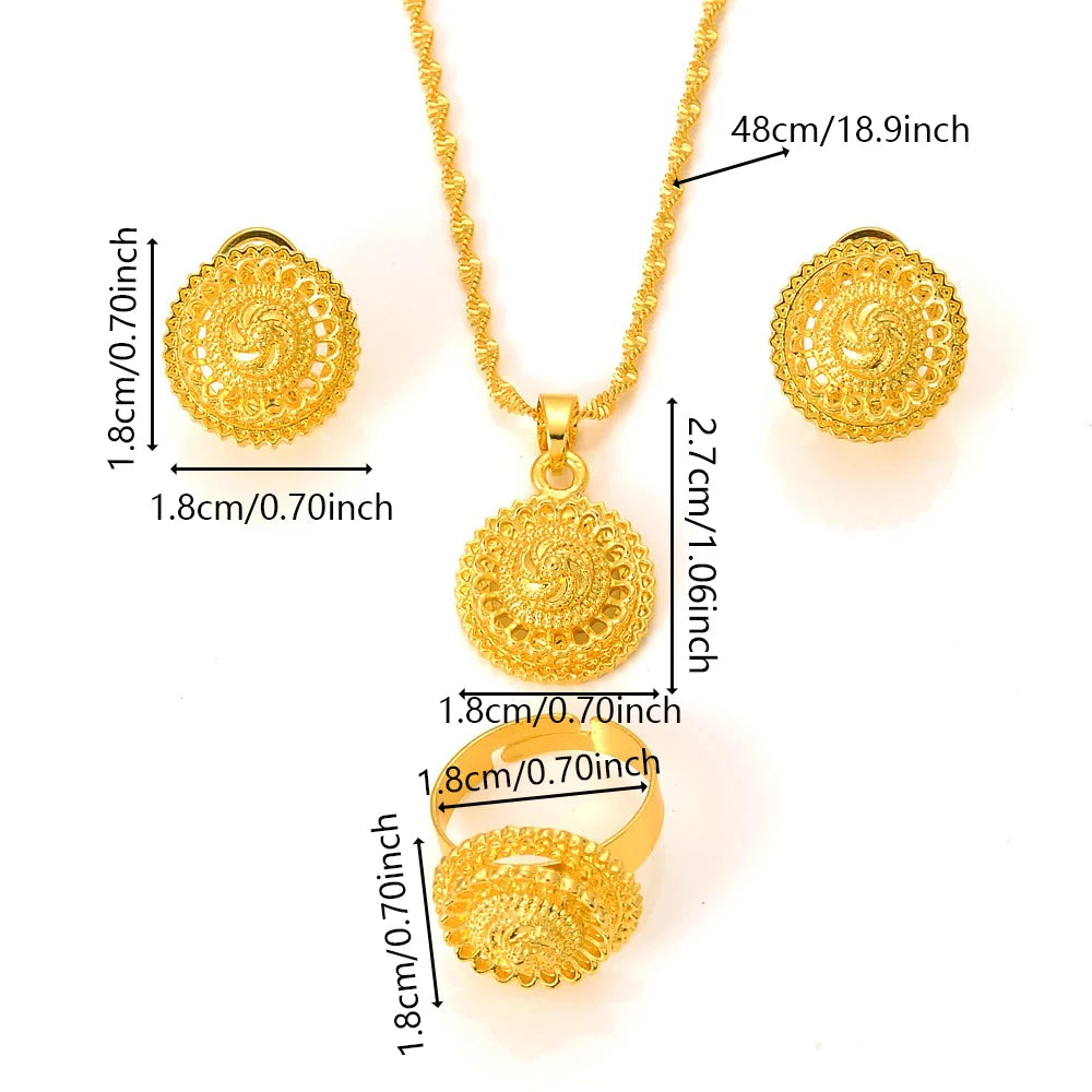 Gold Color Ethiopian & Eritrean Jewelry Set | Necklace, Ring, Pendant
