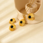 18K Gold Plated Black Agate Jewelry Set | Necklace, Earrings & Ring Gift