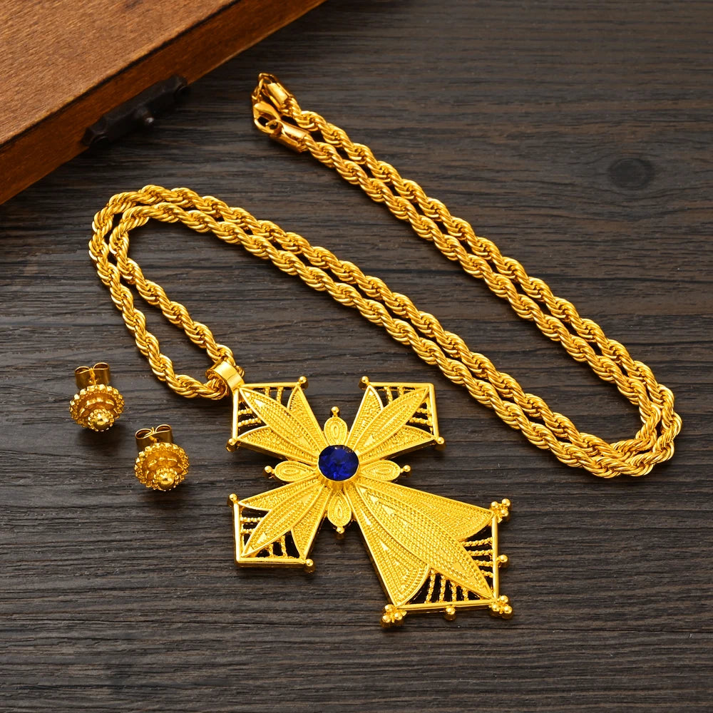 Hot Ethiopian Jewelry Set | New Big Cross Pendant & Small Earrings